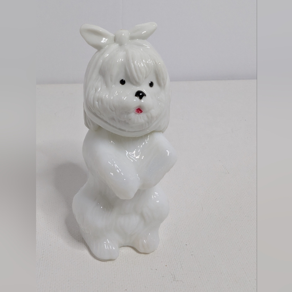 Vintage Avon Sweet Tooth Terrier Dog Figure Milk Glass Cotillion Cologne